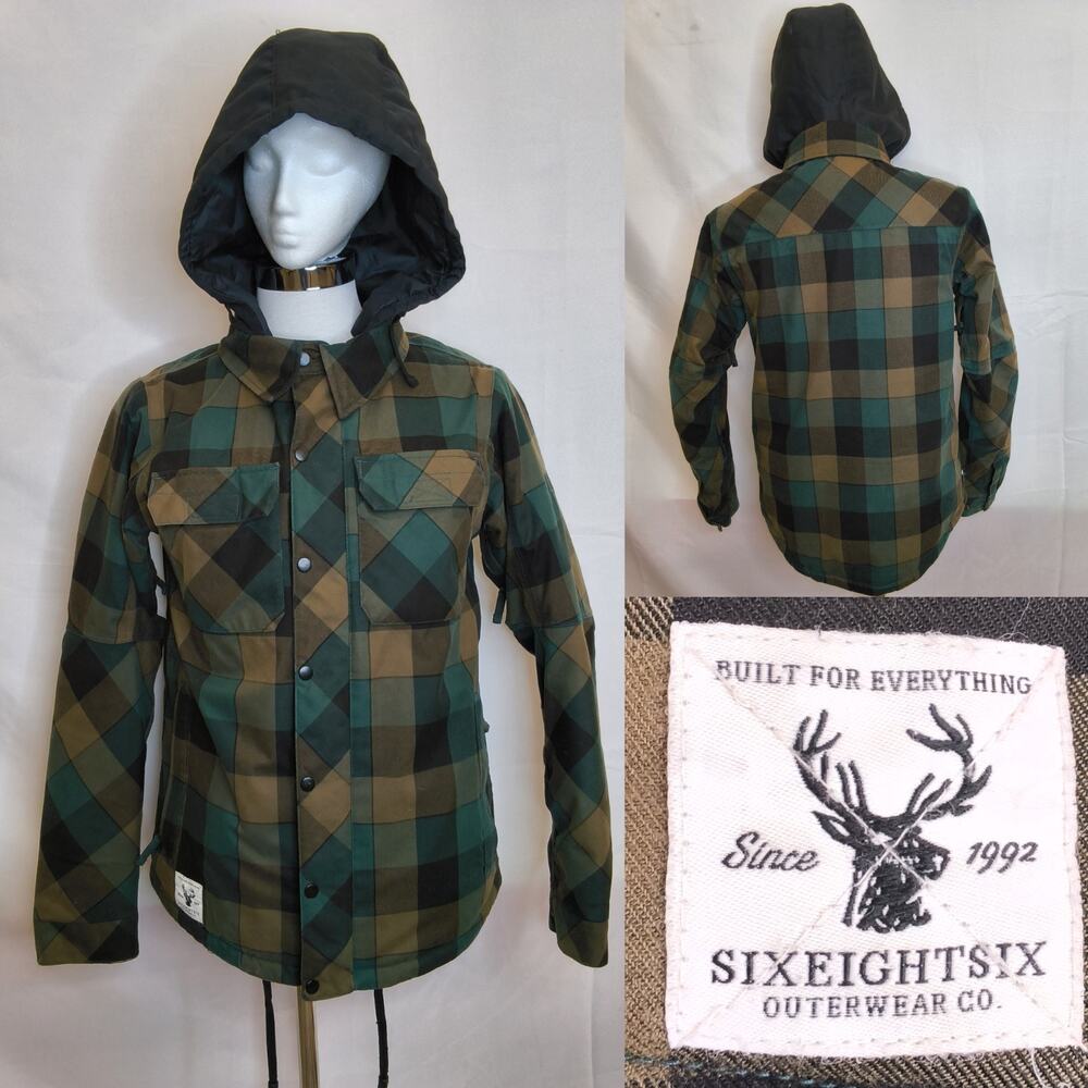 686 Ski Jacket Men's Size S Green/Brown Plaid Infidry Hooded Insulated #W4841
